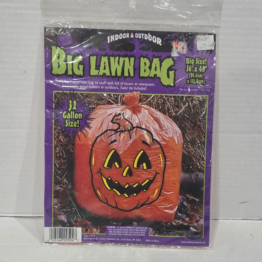 Fun World Big Lawn Bag Pumpkin Jack O Lantern Halloween Outdoor Decoration 9594